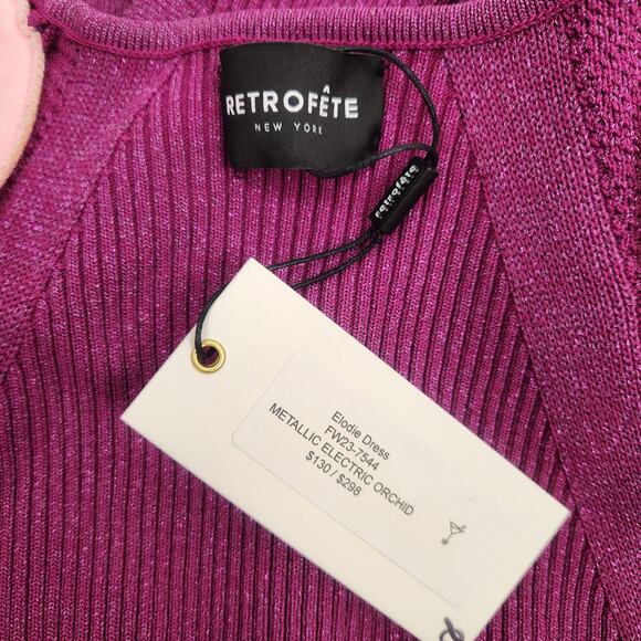 Retrofete Elodie Dress Metallic Orchid Midi Bodycon Long Sleeve XXS Sample - Picture 8 of 9
